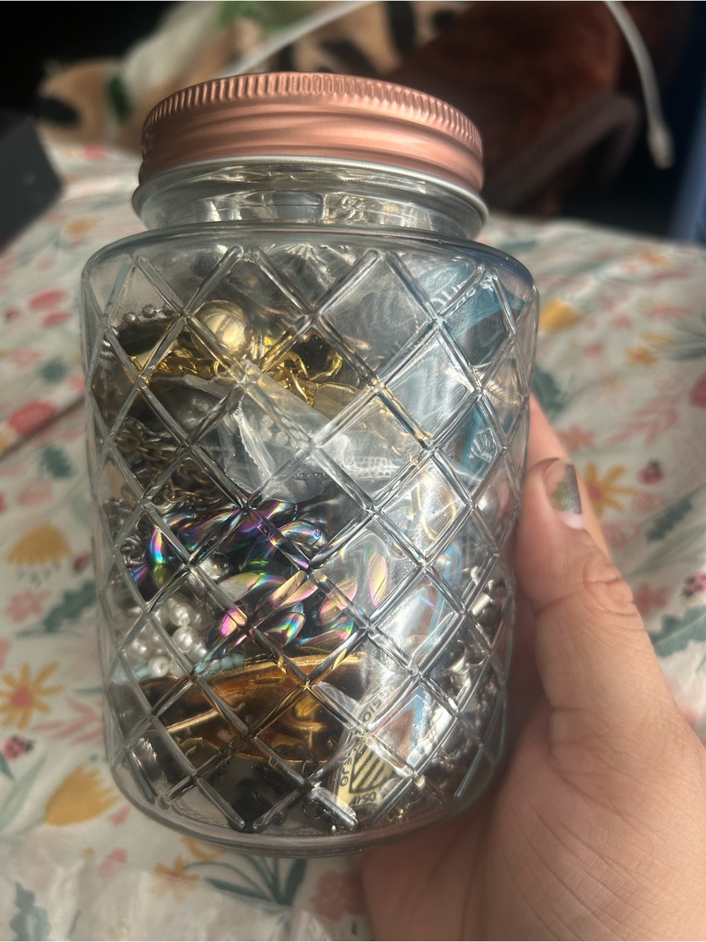 3lb Mystery jewelry jar Decorative Glass Storage Jar with Rose Gold Lid - Clear - Picture 2 of 7